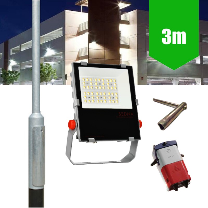 3m Lamp Post Lighting Column 100W LED Flood Light Kit c/w Fuse Cutout