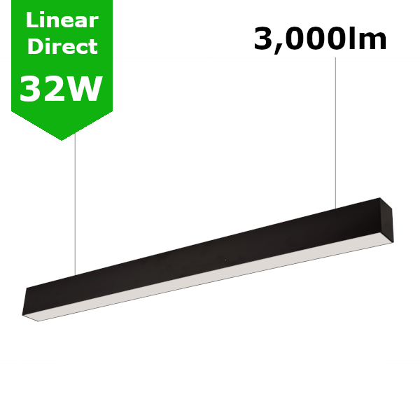 Suspended/Surface Mount Linear LED Direct Downlight Luminaire 1200mm/4ft - Black (3,000lm) 32W