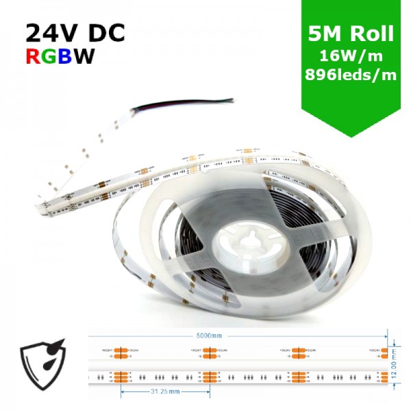 RGBW COB LED STRIP (5M ROLL) 12MM LED TAPE LIGHT - NO SPOTTING / SPOTLESS - 16W/M 24V DC COLOUR CHANGING IP65